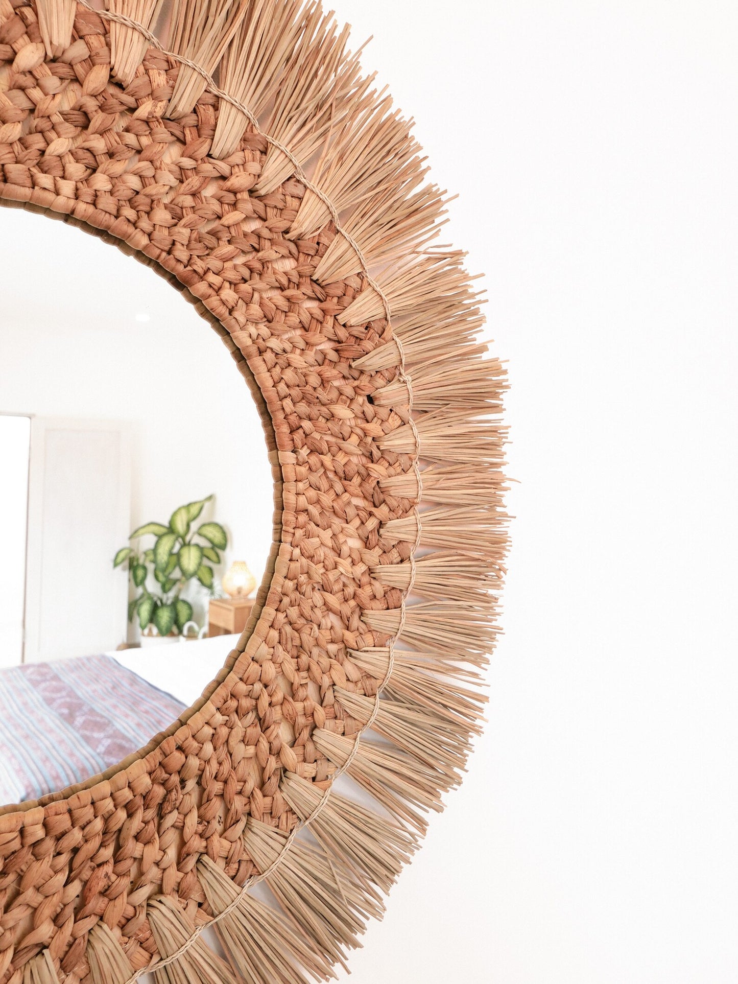 Seagrass and banana bark decorative woven mirror