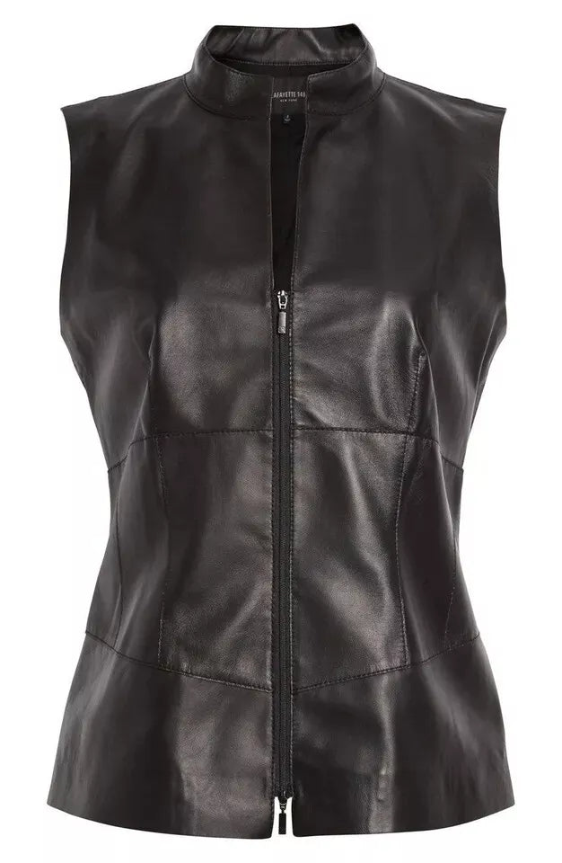 Women's Real Leather Vest Black