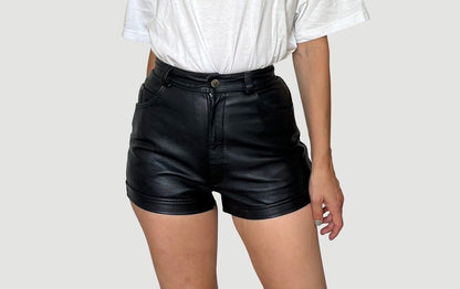 Women Genuine Leather Mini Shorts Black