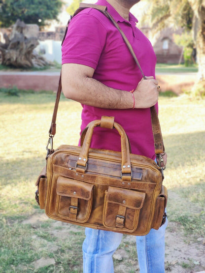 Genuine Leather Briefcase Travel Bag