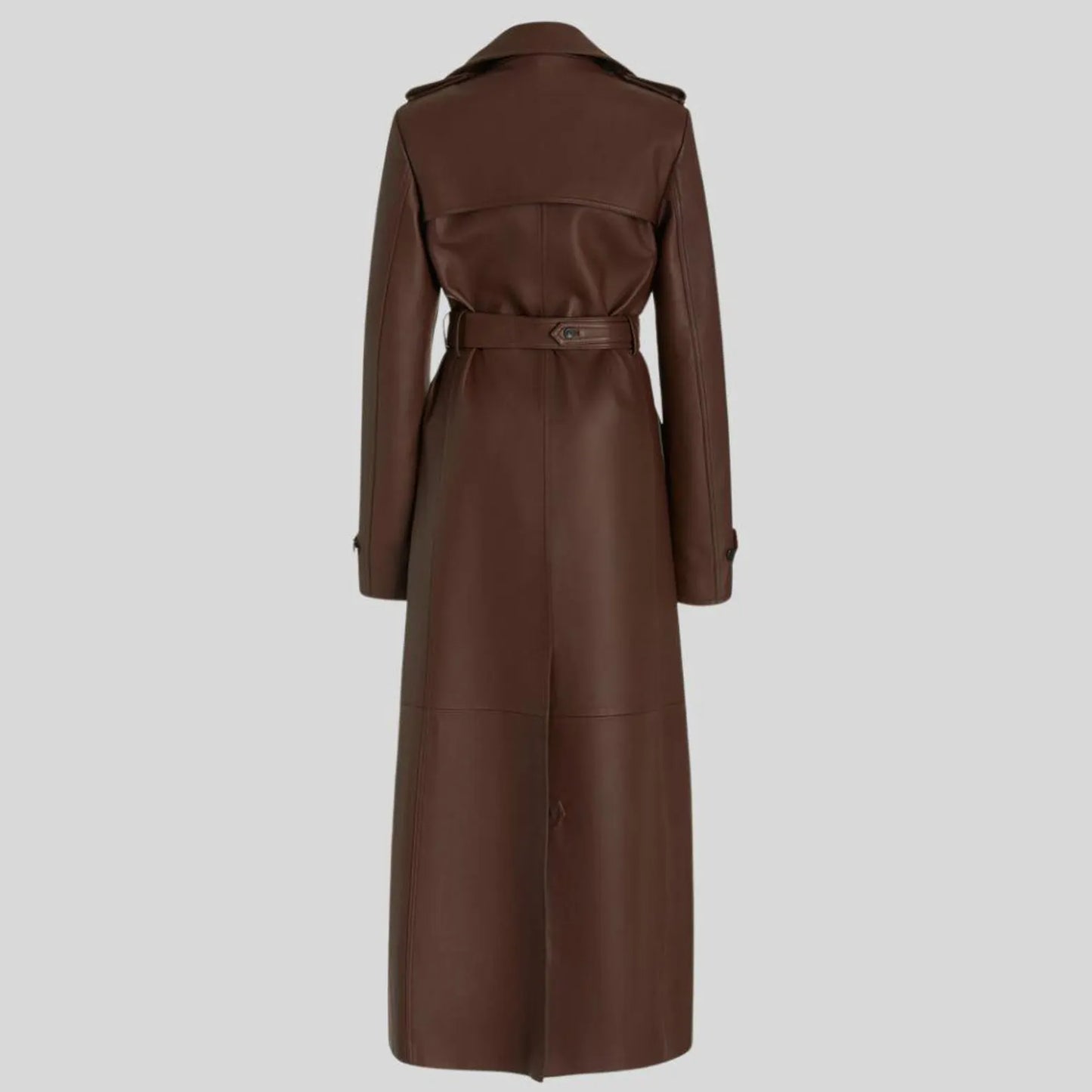 Genuine Leather Women's Brown Long Trench Coat