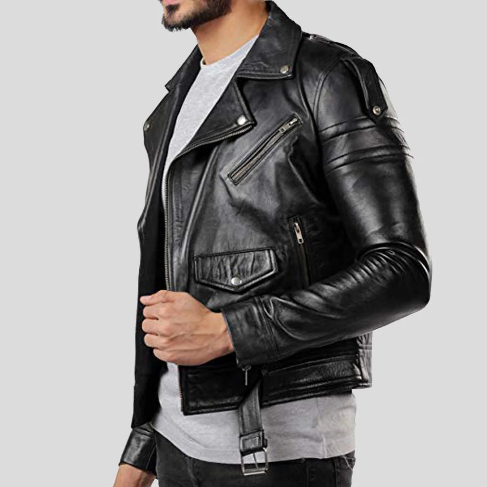 biker black leather jacket men