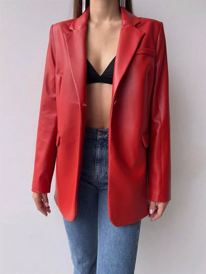 Genuine Leather Blazer Red Jacket