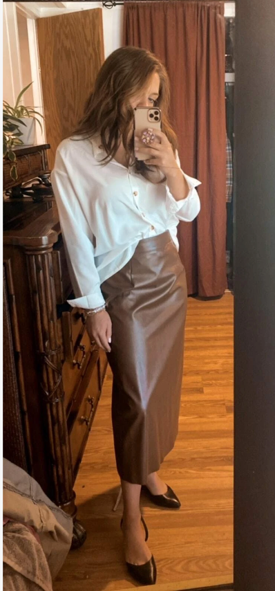 Genuine Leather Brown Skirt Tall