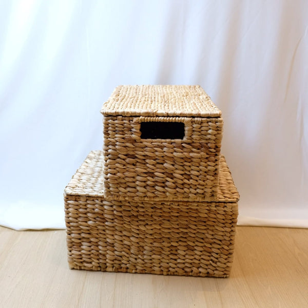 Dried Water Hyacinth Basket with lid and handle