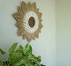 Sunburst shape raffia cowrie sea shells mirror