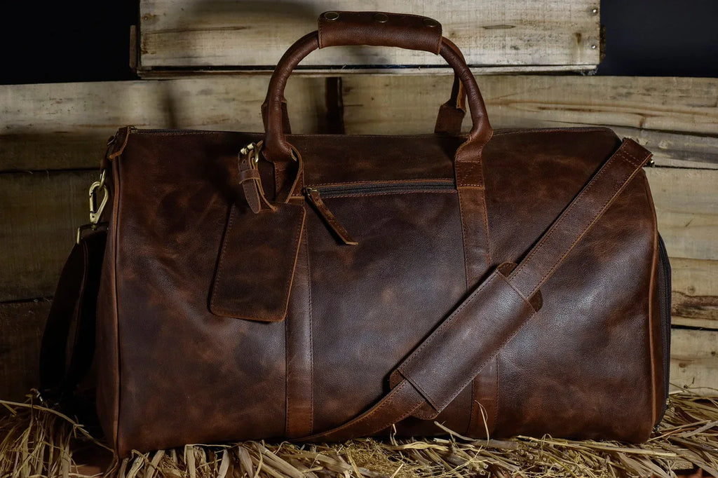 leather weekender bag with shoe compartment