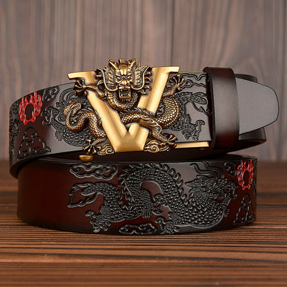 Men Dragon Buckle Cowhide Leather Belt