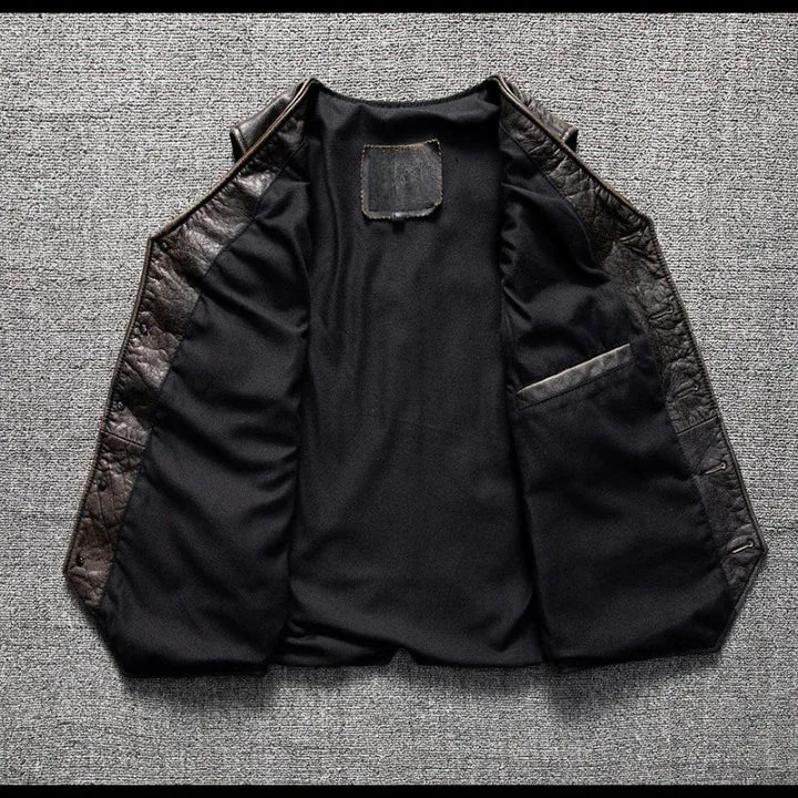 Distressed leather motorcycle riding vest for men big size