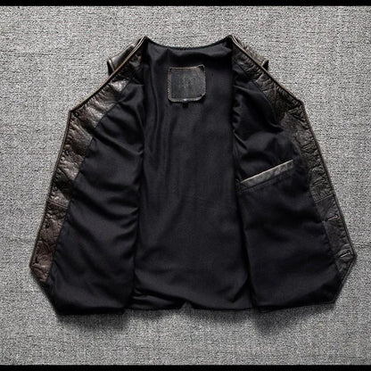 Distressed leather motorcycle riding vest for men big size