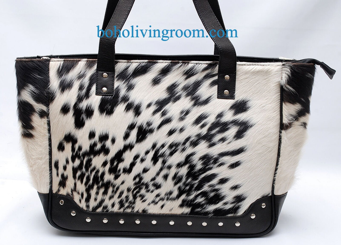 Black White Cowhide Leather Purse