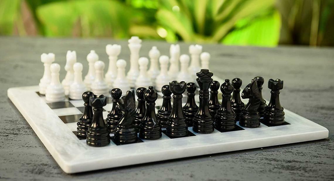 Marble Chess Set Cinder White And Flecked Black