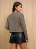 Round Neck Houndstooth Tweed Cardigan Sweater