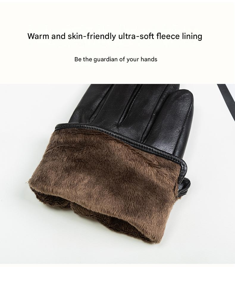 Men's leather gloves with windproof fleece lining