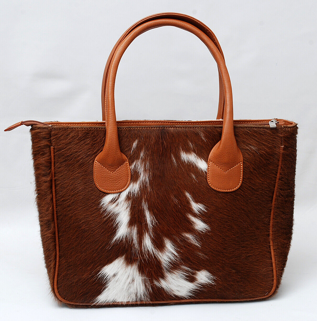 Cowhide Fur Shoulder Purse Brown White