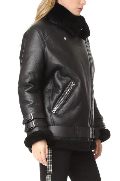 leather bomber jacket with fur collar women's