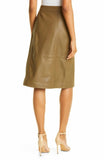 women leather beige high waist pencil skirt