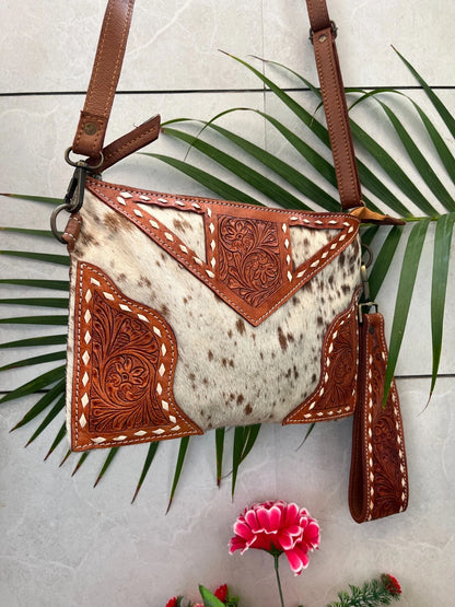 Tooled Leather Cowhide Sling Purse