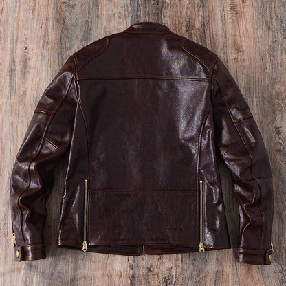 Men Waxed Leather Motorcycle Jacket