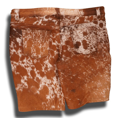 Brown White Plus Size Cowhide Shorts