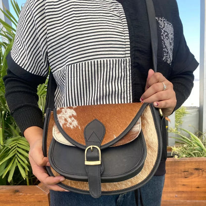 Brown White Hair On Cowhide Crossbody Purse