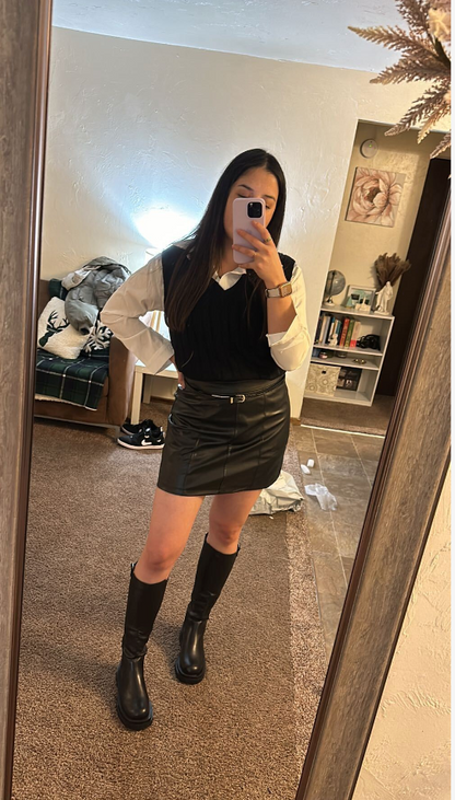 Women's Genuine Leather A-Line Mini Skirt