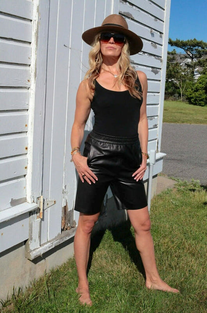 Women's Real Black Leather Shorts