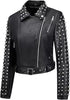 Women's with metal studded motor bike leather jacket