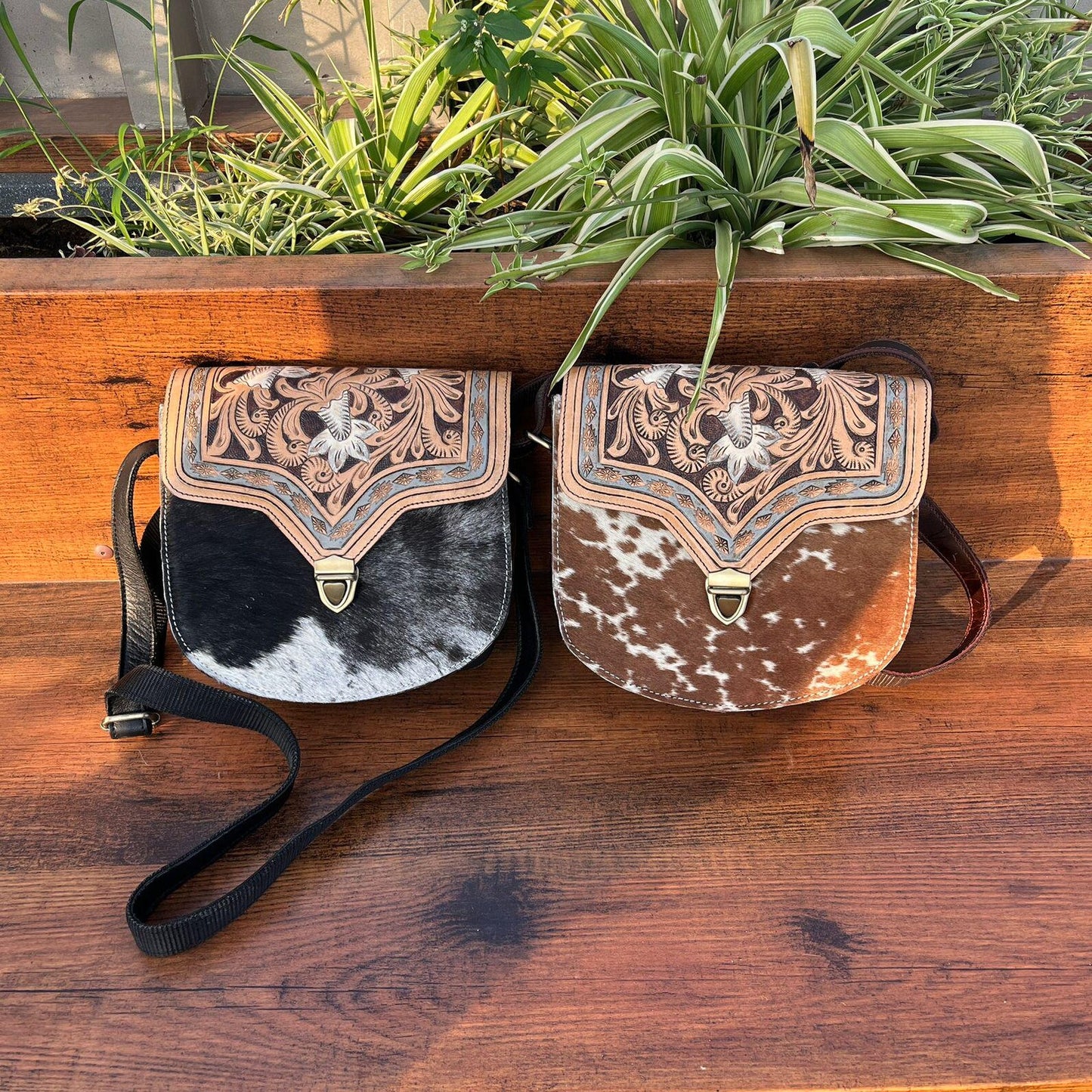 Tooled Cowhide Crossbody Bag