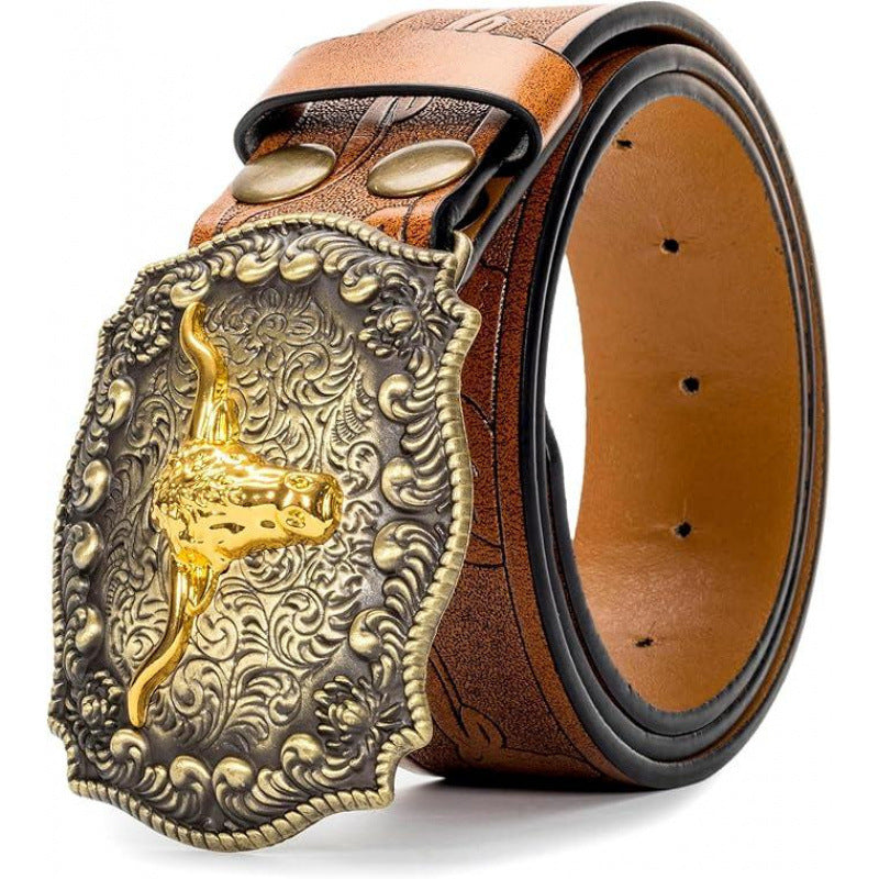 Western Longhorn Cowboy Leather Belt