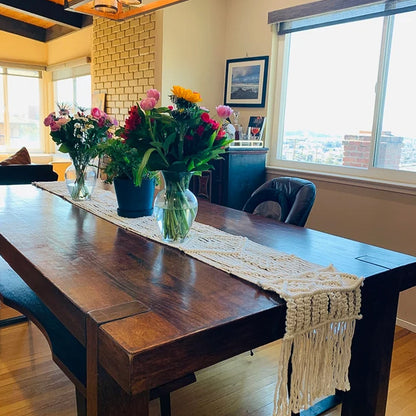 Boho Macrame Table Runner with Tassels Handwoven Cotton Rope