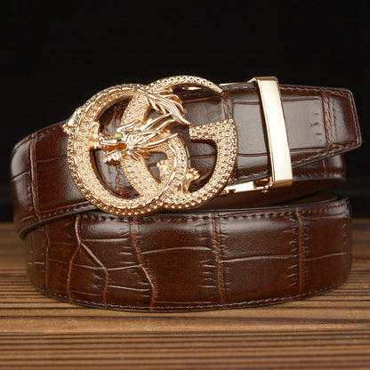 Men’s Leather Belt with Dragon G-Shaped Buckle