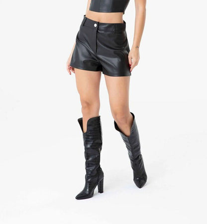 Genuine Leather High Waist Shorts