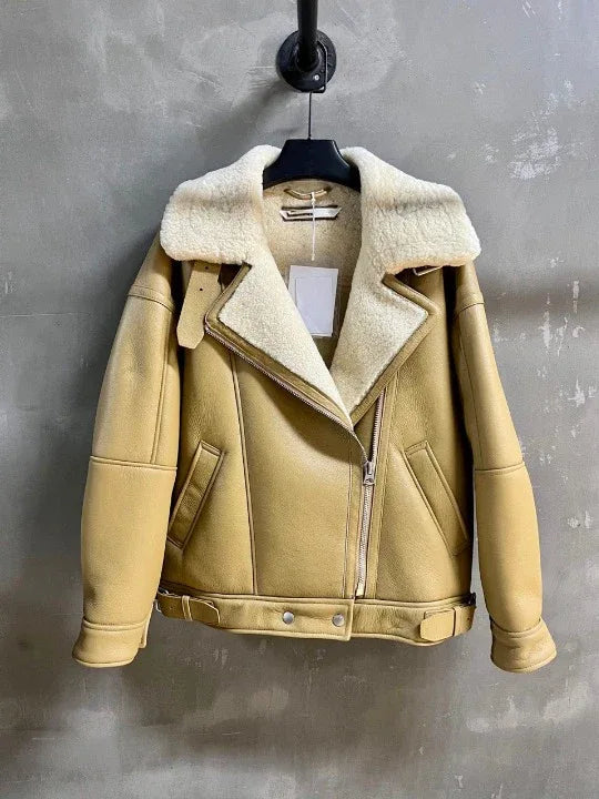 Women Shearling Leather Jacket Real Wool Lining 1 S