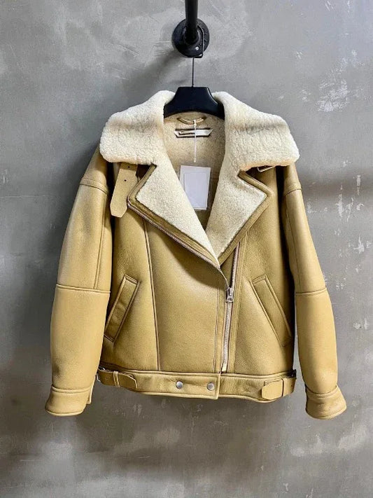 Women Shearling Leather Jacket Real Wool Lining 1 S