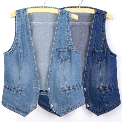 Sleeveless Vintage Denim Waistcoat For Women