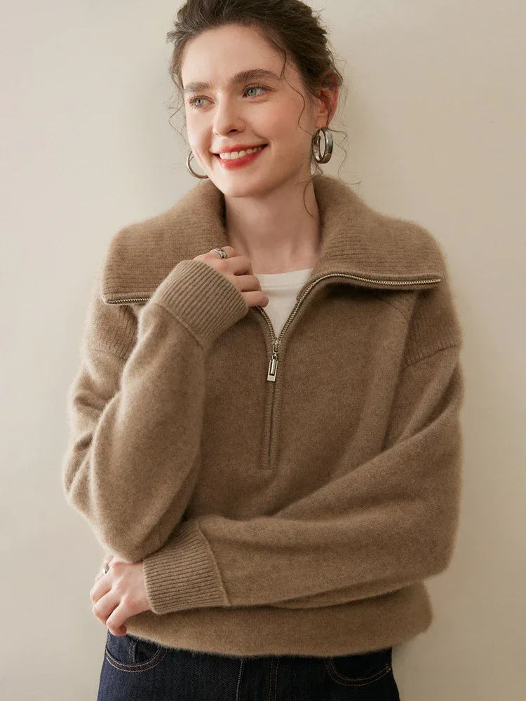 Women’s Half-Zip Cashmere Polo Collar Sweater 2 M