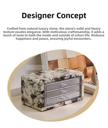 Natural Marble Jewelry Organizer Box with Multi-Drawer Storage