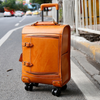 Leather Trolley Suitcase Large Capacity 20 Inch Rolling Luggage