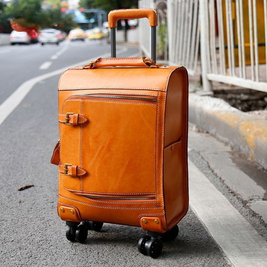 Leather Trolley Suitcase Large Capacity 20 Inch Rolling Luggage