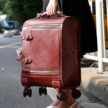 Leather Carry On Suitcase Trolley Case with Spinner Wheels