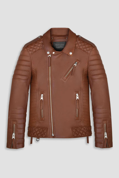 Men's Brown Genuine Leather Slim Fit Biker Jacket