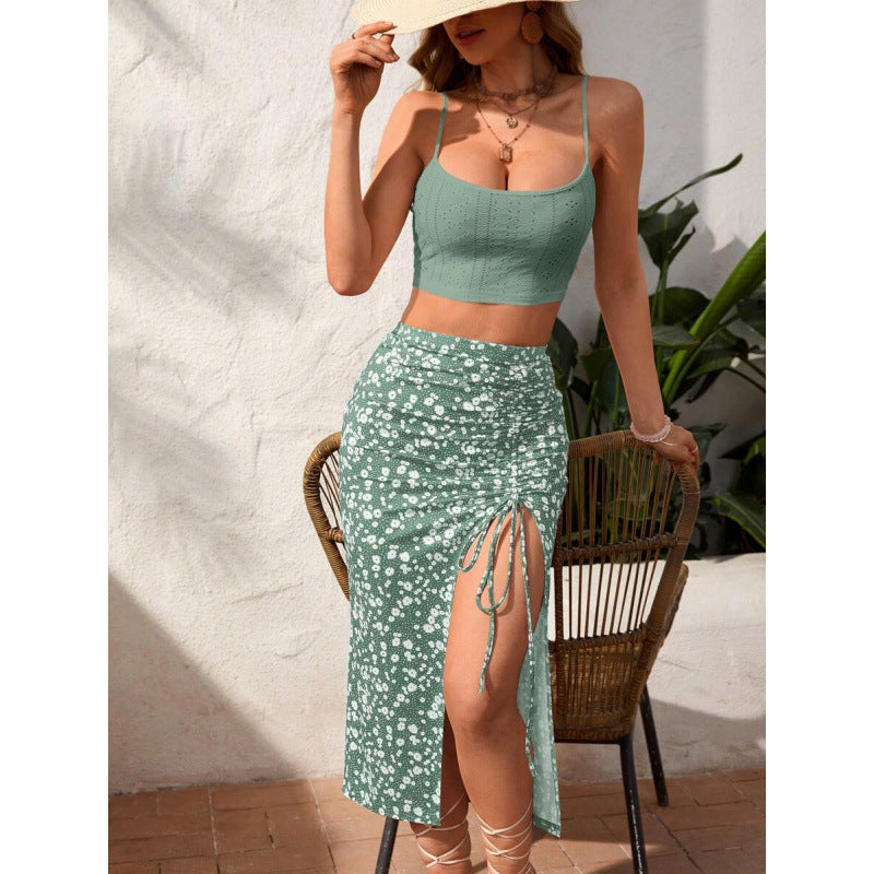 Ruched split thigh maxi dress