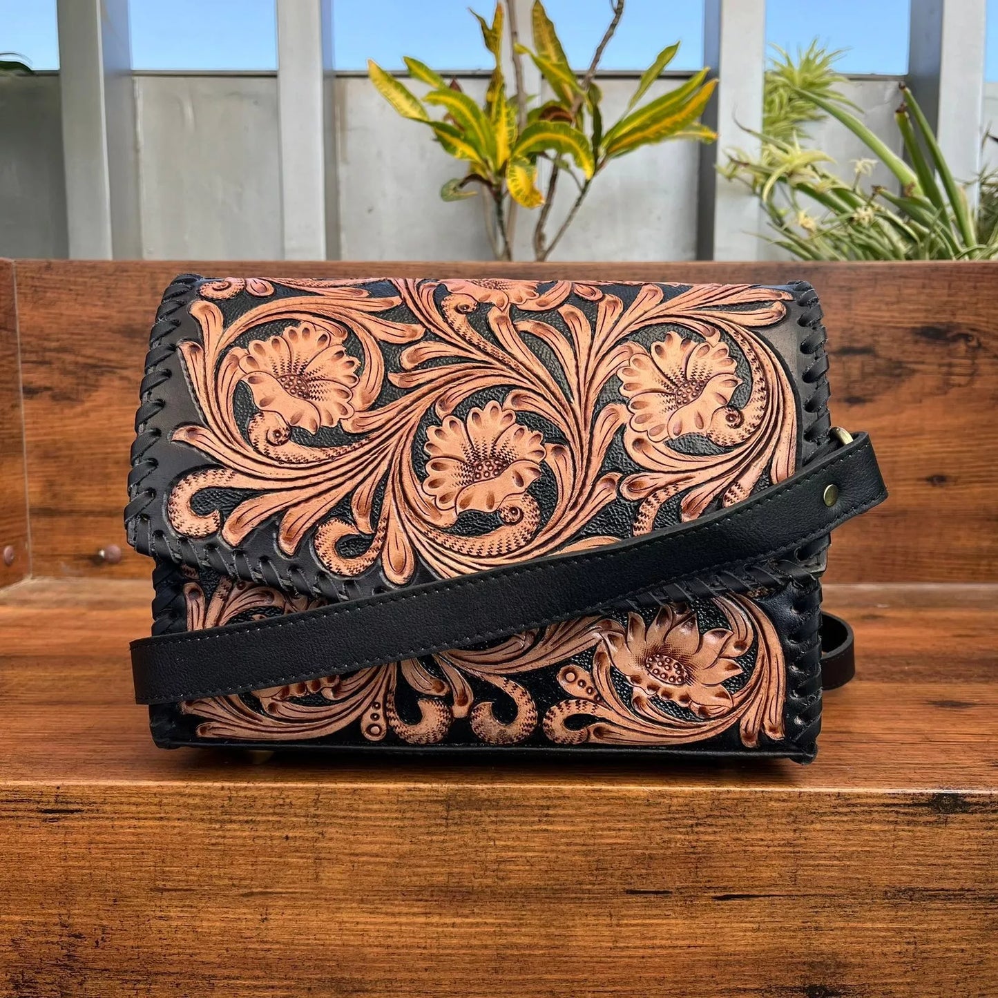 Tooled Leather Engraved Handbag