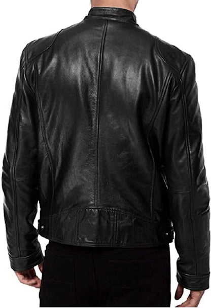 Mens Black Real Leather Biker Motorcycle Jacket