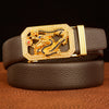 Men’s Cowhide Leather Belt with Rhinestone Dragon Buckle