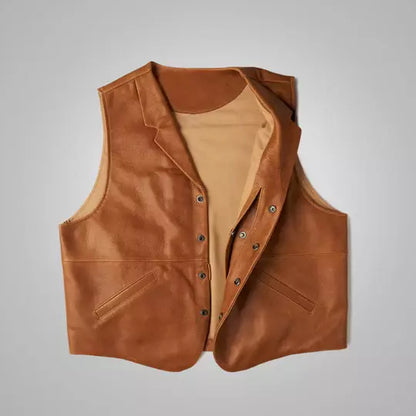 Genuine Waxed Leather Cowboy Vest