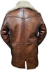 Shearling Distressed Leather Trench Coat Jacket Men's