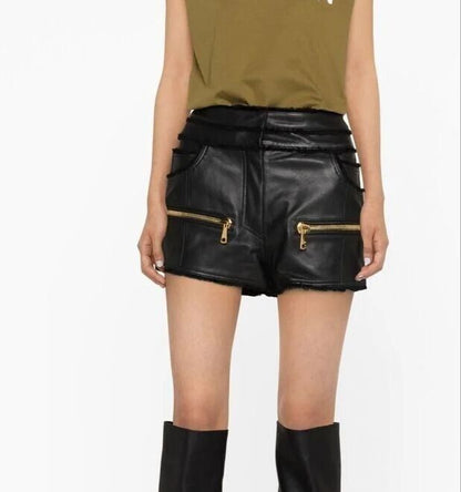 Womens Casual Wide Leg Leather Shorts High Waisted