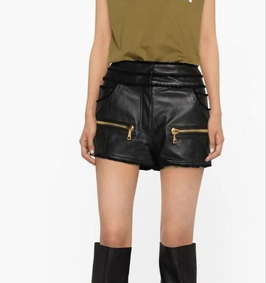 Womens Casual Wide Leg Leather Shorts High Waisted